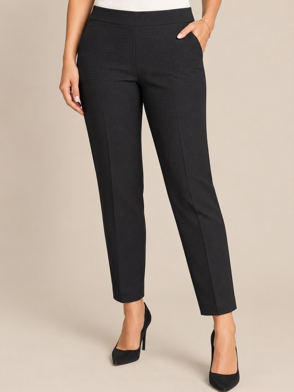 Liverpool Tyler Textured Knit Trouser Black Pull-On Straight Leg Pants NWT Sz 12